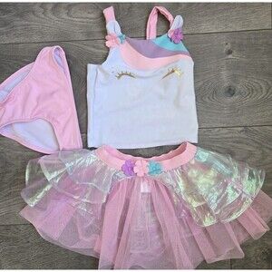 Cat & Jack 2T Unicorn 3pc Swimsuit Set Top Tutu Swim Skirt Bottoms Pastel Pink